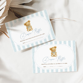 ヴィンテージブルーテディベアおむつラッフル男の赤ちゃん エンクロージャーカード