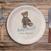 ヴィンテージブルーテディベアカスタムベビーシャワー ペーパープレート