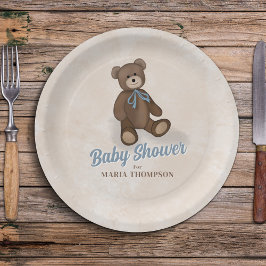 ヴィンテージブルーテディベアカスタムベビーシャワー ペーパープレート