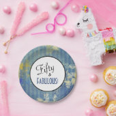 ヴィンテージブルーデニムフィフティ&ファブラス誕生日 ペーパープレート (パーティー)