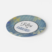 ヴィンテージブルーデニムフィフティ&ファブラス誕生日 ペーパープレート (アングル)