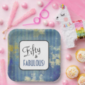 ヴィンテージブルーデニムフィフティ&ファブラス!50歳 ペーパープレート (パーティー)