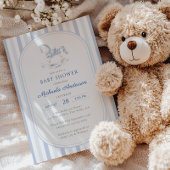 ヴィンテージブルートイルロッキングホース男の子の赤ちゃんシャワー 招待状