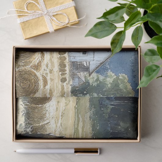 ヴィンテージブルートラクター水色の切り離し 薄葉紙 (ギフト)