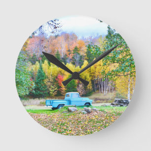 ヴィンテージブルートラックの壁時計 ラウンド壁時計