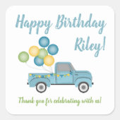 ヴィンテージブルートラックドライブバイバースデーパーティー感謝してい スクエアシール (正面)