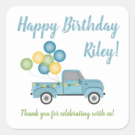 ヴィンテージブルートラックドライブバイバースデーパーティー感謝してい スクエアシール (正面)