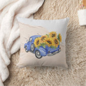 ヴィンテージブルートラックヒマワリ クッション (ブランケット)