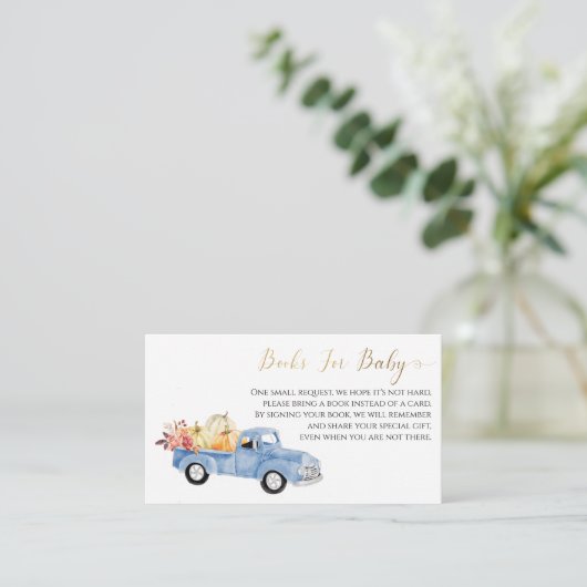 ヴィンテージブルートラックブックベビー秋ベビーシャワー エンクロージャーカード (スタンド正面)