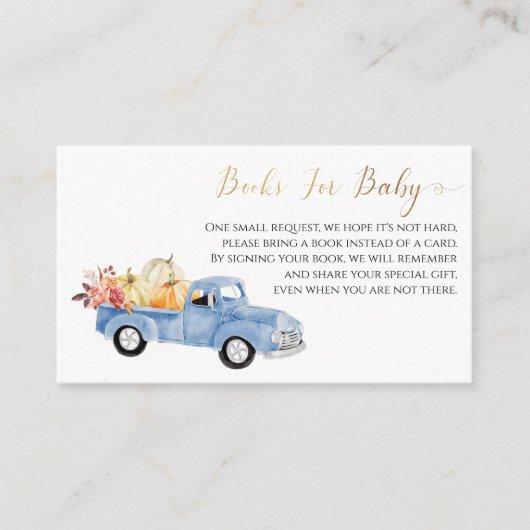 ヴィンテージブルートラックブックベビー秋ベビーシャワー エンクロージャーカード (正面)