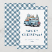 ヴィンテージブルートラックプレイドメリークリスマスカード シーズンカード (正面/裏面)