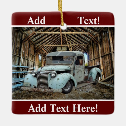 ヴィンテージブルートラック素朴バーンドセラミックオーナメント セラミックオーナメント (正面)