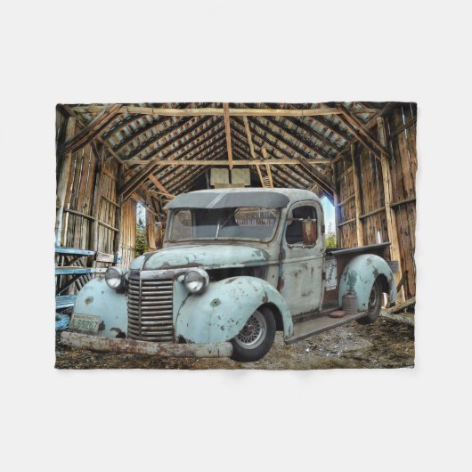 ヴィンテージブルートラック素朴バーン フリースブランケット (正面(横))