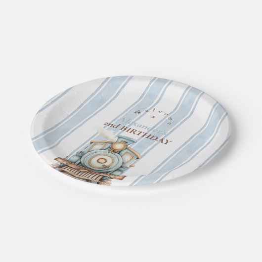 ヴィンテージブルートレイン二歳の誕生日 ペーパープレート (アングル)