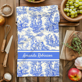 ヴィンテージブルートワールデジュウプリント キッチンタオル