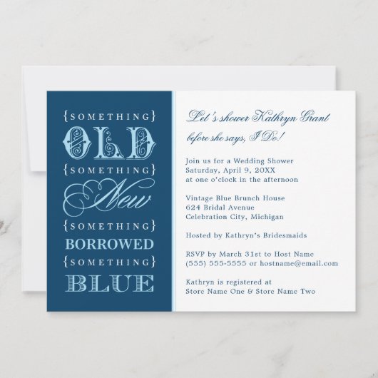 ヴィンテージブルーネイビー結婚ズブライダルシャワー 招待状 (正面)