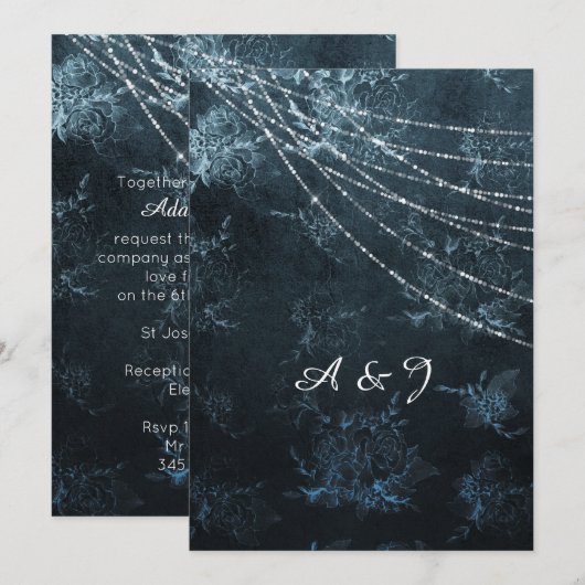 ヴィンテージブルーネイビー結婚式招待状 招待状 (正面/裏面)