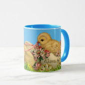 ヴィンテージブルーハッピーイースターベビーチキンコンボマグカップ マグカップ (正面右)