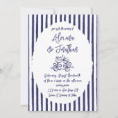 ヴィンテージブルーハンドドロー結婚ド 招待状 (正面)