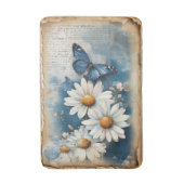 ヴィンテージブルーバタフライとデイジー | 農家 バスマット (正面縦)