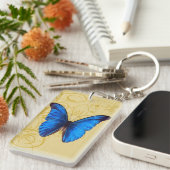 ヴィンテージブルーバタフライアート キーホルダー (正面右)