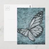 ヴィンテージブルーバタフライカリグラフィーデザイン ポストカード (正面/裏面)