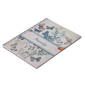 ヴィンテージブルーバタフライパタパーソナライズされたーン ノートブック (左側)