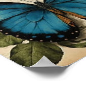 ヴィンテージブルーバタフライピンクローズブルーアジサイ ポスター (角)