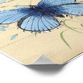 ヴィンテージブルーバタフライフランスのポストカードアートプリント ポスター (角)