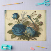 ヴィンテージブルーバラとドラゴンフライのデクページ 薄葉紙 (クラフト)