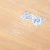 ヴィンテージブルーバラエレガントブライダルシャワー アクリル招待状 (レイダウン)