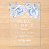 ヴィンテージブルーバラエレガントブライダルシャワー アクリル招待状 (正面)