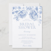 ヴィンテージブルーバラエレガントブライダルシャワー 招待状 (正面)