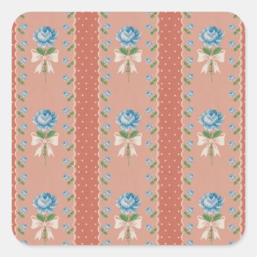 ヴィンテージブルーバラコーラルドット壁紙パターン スクエアシール (正面)
