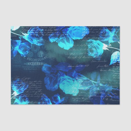 ヴィンテージブルーバラダークエフェメラティッシュペーパー 薄葉紙 (正面)