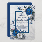 ヴィンテージブルーバラフラワーアンティークブライダルシャワー 招待状 (正面/裏面)
