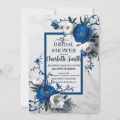 ヴィンテージブルーバラフラワーアンティークブライダルシャワー 招待状 (正面)