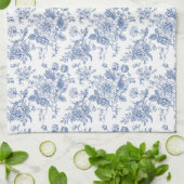 ヴィンテージブルーバラフローラルパターン キッチンタオル (折り畳み)