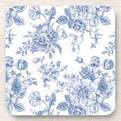 ヴィンテージブルーバラフローラルパターン コースター (正面)