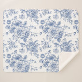 ヴィンテージブルーバラフローラルパターン シェルパブランケット (正面(横))