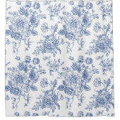 ヴィンテージブルーバラフローラルパターン シャワーカーテン (正面)