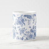 ヴィンテージブルーバラフローラルパターン ジャンボコーヒーマグカップ (正面)