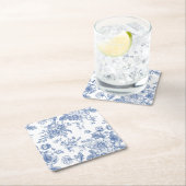 ヴィンテージブルーバラフローラルパターン スクエアペーパーコースター (インサイチュ)