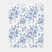 ヴィンテージブルーバラフローラルパターン フリースブランケット (正面)