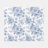 ヴィンテージブルーバラフローラルパターン フリースブランケット (正面(横))