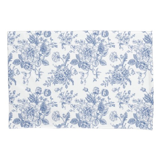 ヴィンテージブルーバラフローラルパターン 枕カバー (正面左)