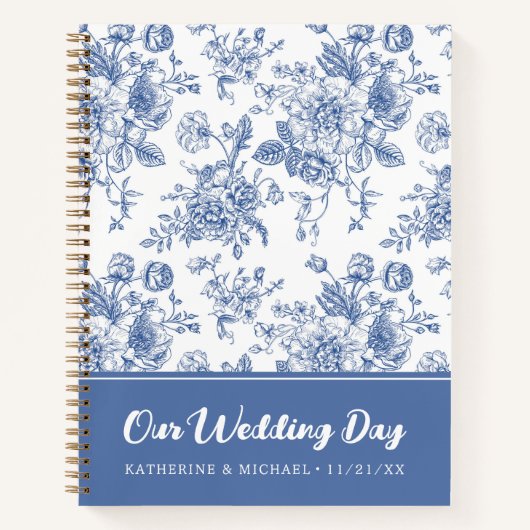 ヴィンテージブルーバラフローラ |私たちの結婚式の日 ノートブック (正面)