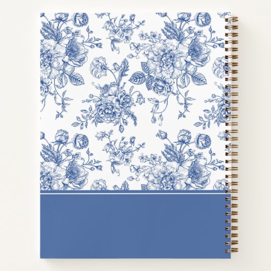 ヴィンテージブルーバラフローラ |私たちの結婚式の日 ノートブック (裏面)