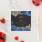 ヴィンテージブルーバラブラック金ゴールドレースキンセアニラ スタンダードカクテルナプキン (インサイチュ)