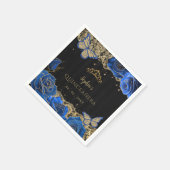 ヴィンテージブルーバラブラック金ゴールドレースキンセアニラ スタンダードカクテルナプキン (角)